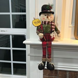 Christmas Holiday Decor Plush Shelf Sitter Sitting Snowman.